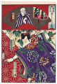 Nakamura Sojuro I as Hanshichi (above), and Kawarazaki Sansho I as Lord Hidetsugu by Kunichika (1835 - 1900)